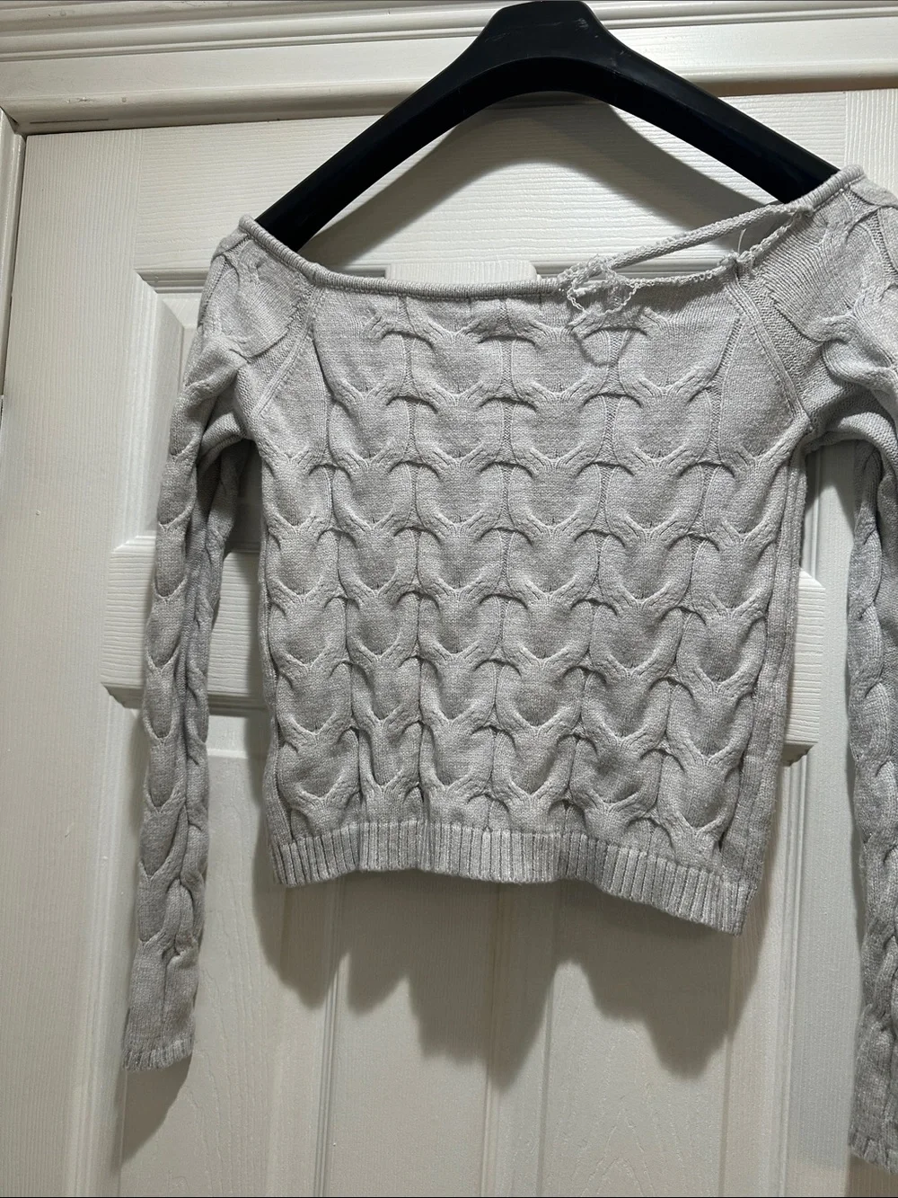 Aeropostale Light Gray Cable Off-the-Shoulder Sweater